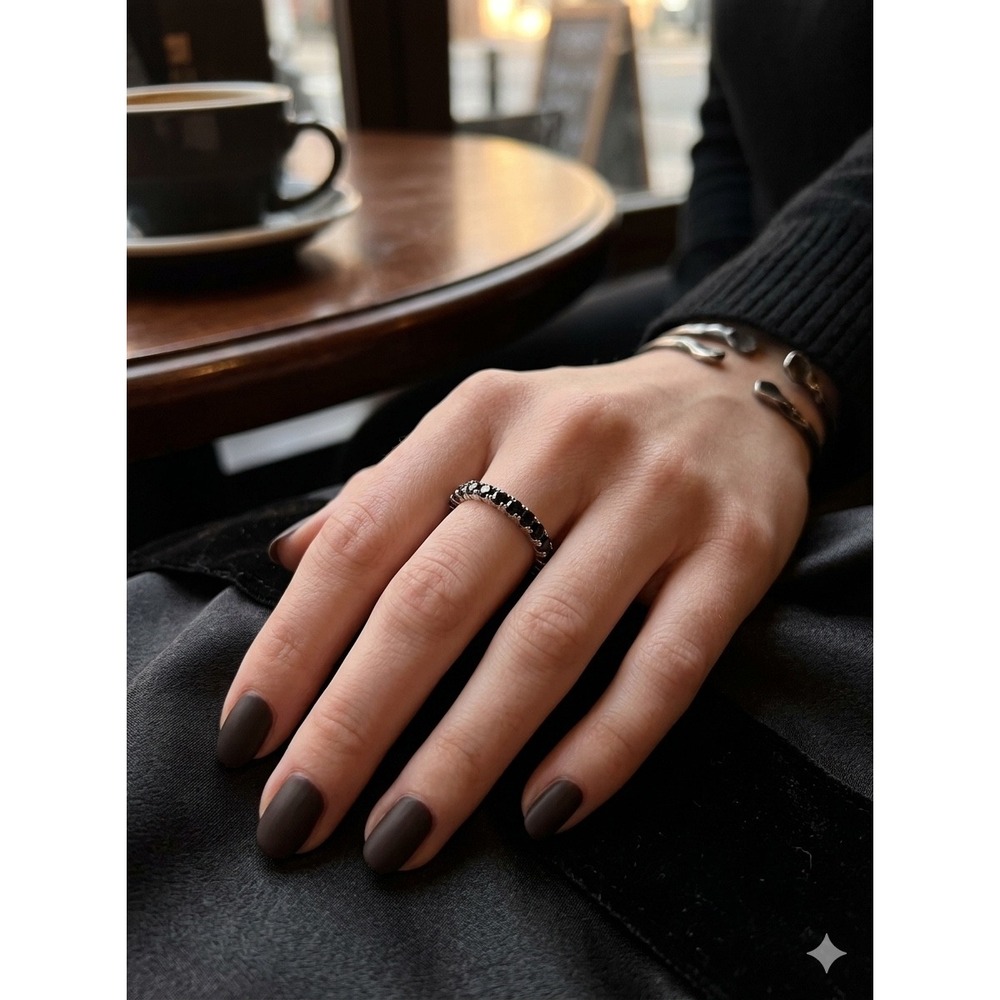 Womens Dark Black Spinel Eternity Band Ring Sterling 8 Stacking Wedding Gothic
